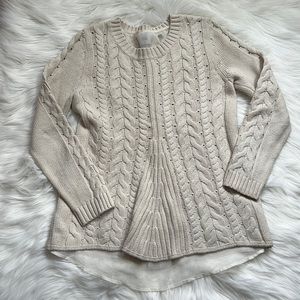 CAbi Cream Lace Up Back Sweater with Sheer Underlay